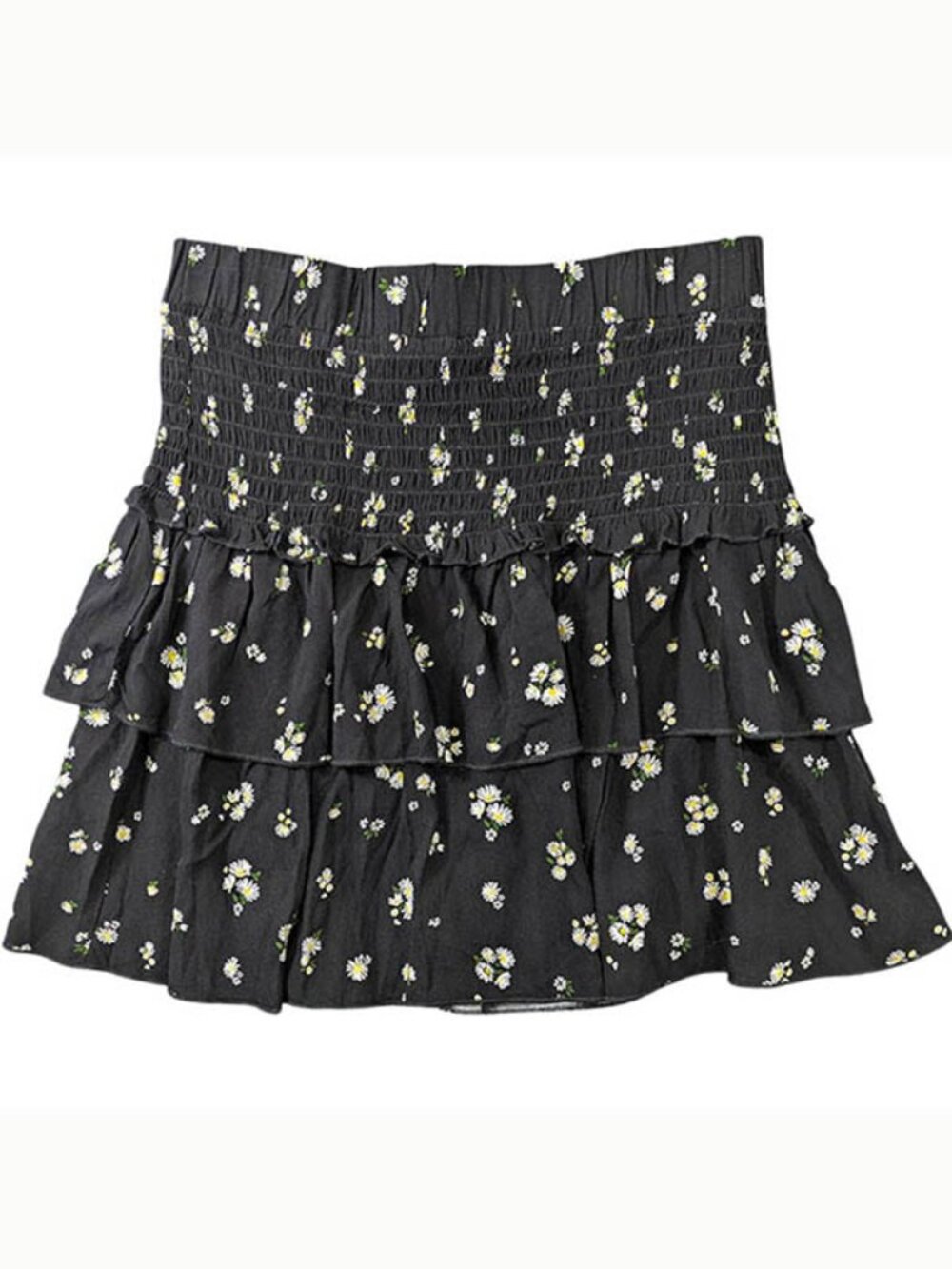 NEW Blue Rain Francescas Boho Mini Skirt Womens Small Black Tiered Smocked Waist